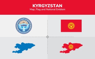 Kyrgyzstan Map, Flag and National Emblem - Illustration
