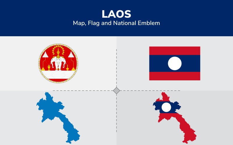 Laos Map, Flag and National Emblem - Illustration