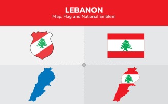 Lebanon Map, Flag and National Emblem - Illustration