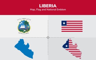 Liberia Map, Flag and National Emblem - Illustration