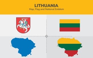 Lithuania Map, Flag and National Emblem - Illustration