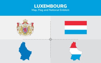 Luxembourg Map, Flag and National Emblem - Illustration