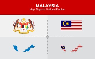 Malaysia Map, Flag and National Emblem - Illustration