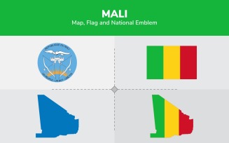 Mali Map, Flag and National Emblem - Illustration