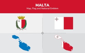 Malta Map, Flag and National Emblem - Illustration