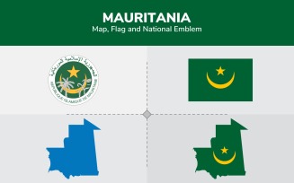 Mauritania Map, Flag and National Emblem - Illustration