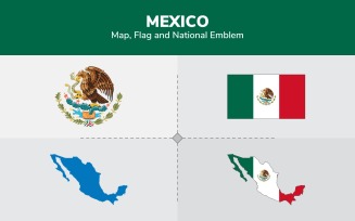 Mexico Map, Flag and National Emblem - Illustration