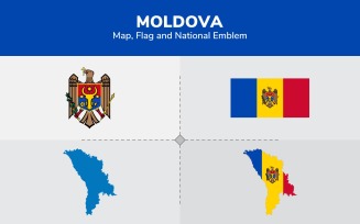 Moldova Map, Flag and National Emblem - Illustration
