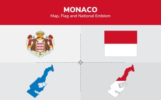 Monaco Map, Flag and National Emblem - Illustration