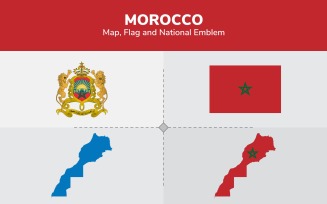 Morocco Map, Flag and National Emblem - Illustration