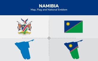 Namibia Map, Flag and National Emblem - Illustration