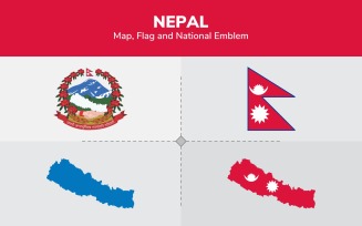 Nepal Map, Flag and National Emblem - Illustration