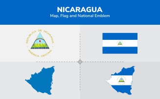 Nicaragua Map, Flag and National Emblem - Illustration