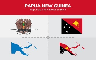 Papua New Guinea Map, Flag and National Emblem - Illustration