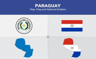 Paraguay Map, Flag and National Emblem - Illustration
