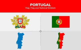 Portugal Map, Flag and National Emblem - Illustration