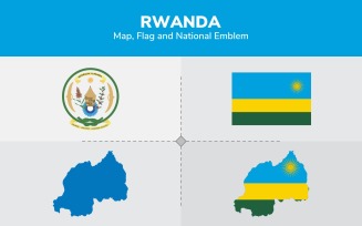 Rwanda Map, Flag and National Emblem - Illustration