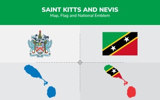 Saint Kitts and Nevis Map, Flag and National Emblem - Illustration
