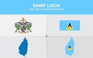 Saint Lucia Map, Flag and National Emblem - Illustration
