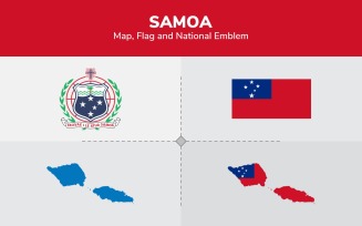 Samoa Map, Flag and National Emblem - Illustration