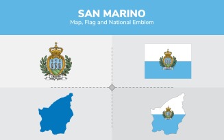 San Marino Map, Flag and National Emblem - Illustration