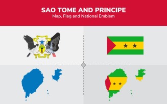 Sao Tome and Principe Map, Flag and National Emblem - Illustration