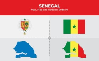 Senegal Map, Flag and National Emblem - Illustration