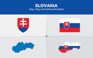 Slovakia Map, Flag and National Emblem - Illustration