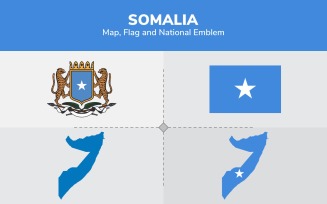 Somalia Map, Flag and National Emblem - Illustration
