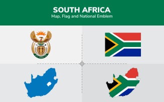 South Africa Map, Flag and National Emblem - Illustration