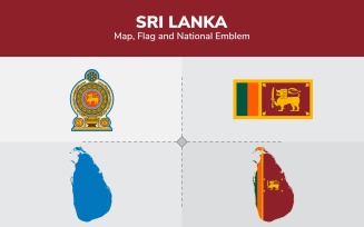 Sri Lanka Map, Flag and National Emblem - Illustration