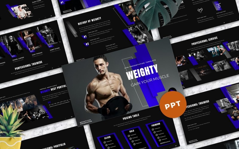 Weighty - Gym PowerPoint template PowerPoint Template