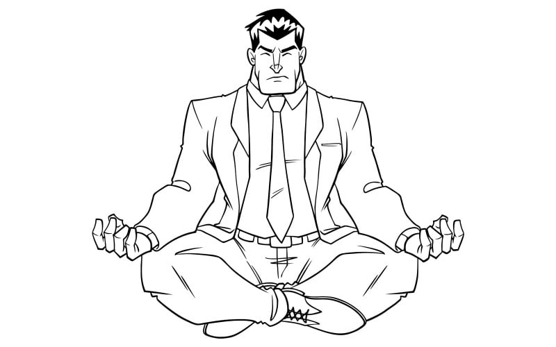 Businessman Meditating Line Art - Illustration