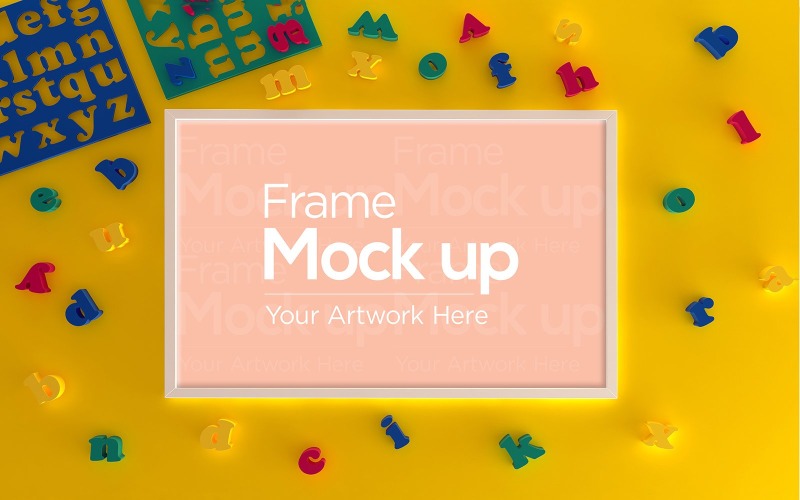 Kids Frame Flat Lay Design with Alphabet Toys product mockup Product Mockup