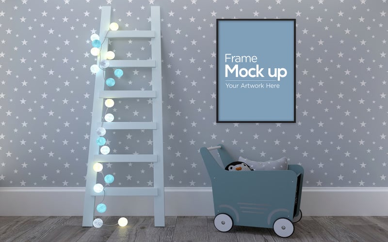 Kids Photo Frame Design with Ladder Lights and Trolley product mockup Product Mockup