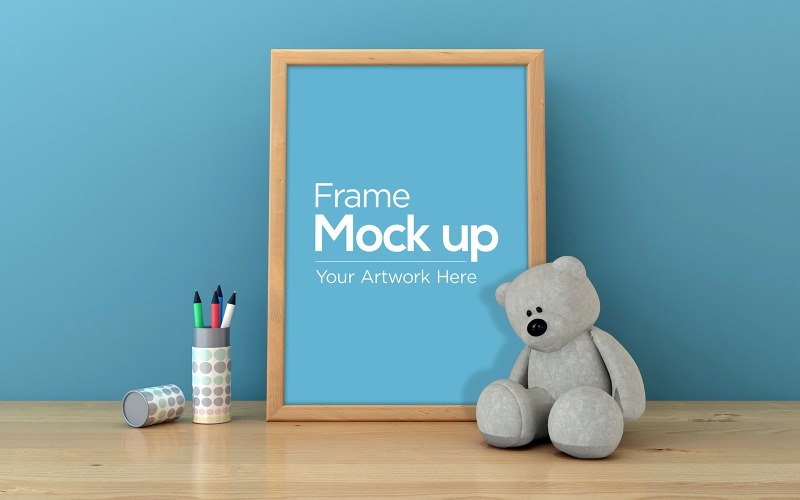 Kids Photo Frame Design with Teddy Bear product mockup Product Mockup