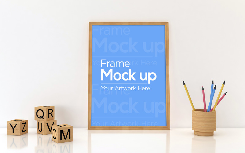 Kids Photo Frame Laying on Floor with Pencils product mockup Product Mockup