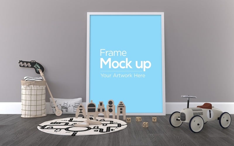 Kids Photo Frame Laying on Floor with Toys product mockup Product Mockup