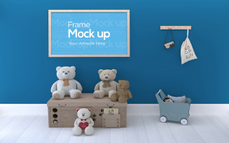 Kids Photo Frame with Teddy Bear on Wooden Box product mockup