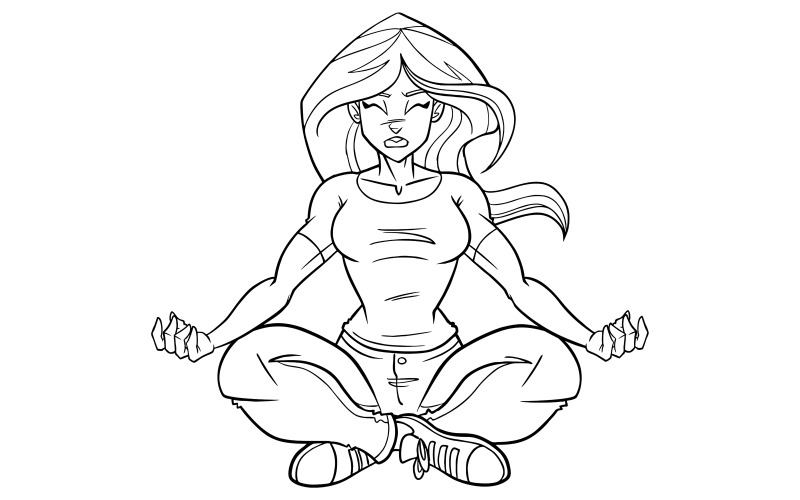 Meditating Woman Line Art - Illustration