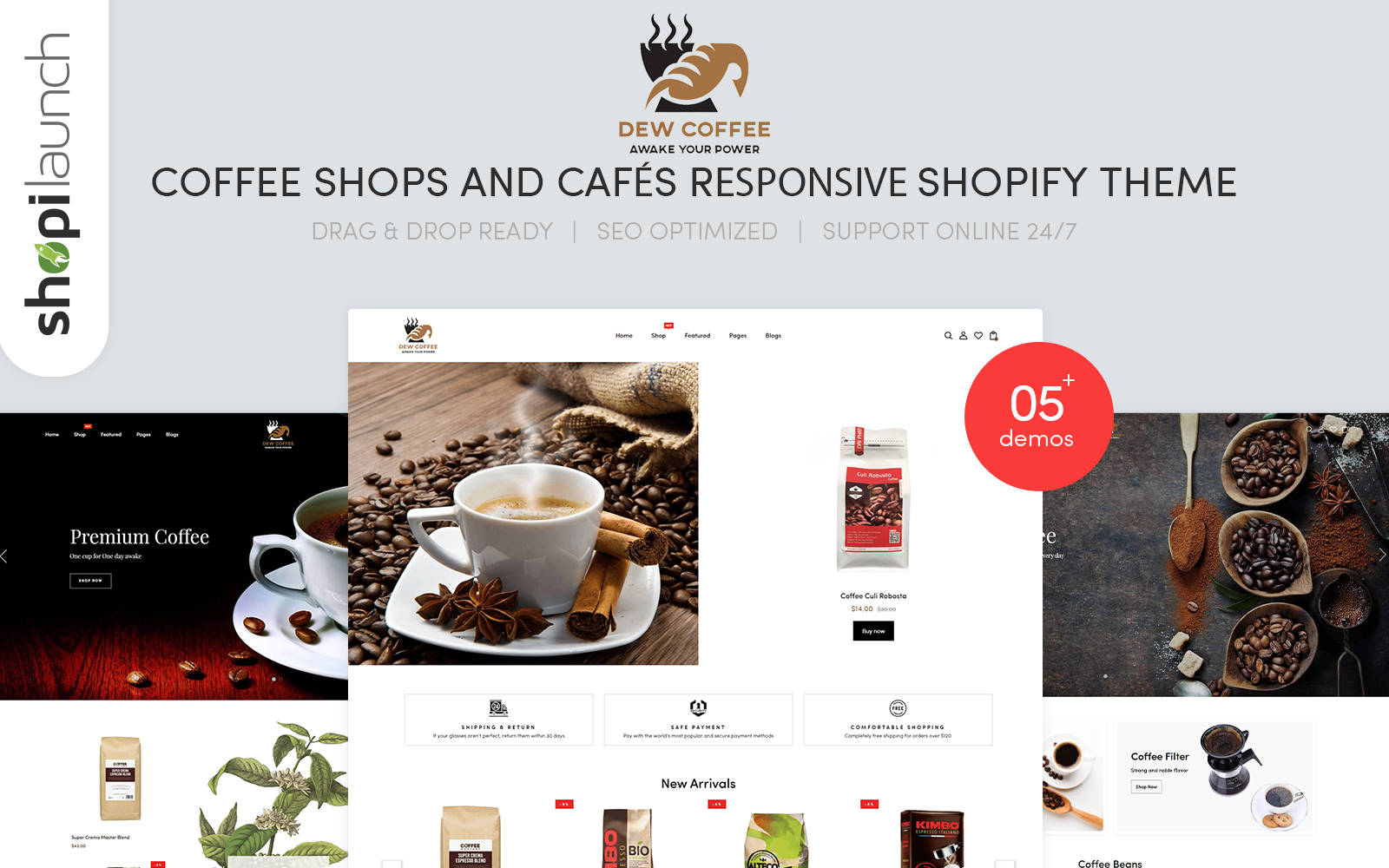 Tema Shopify "DewCoffee - Coffee Shops & Cafes Responsive" #146795