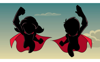Boy and Girl Flying Silhouette - Illustration