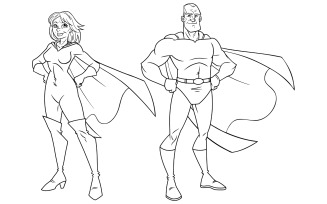 Senior Superhero Couple Line Art - Illustration