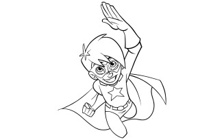 Super Boy Flying 2 Line Art - Illustration