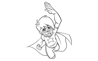 Super Boy Flying Line Art - Illustration