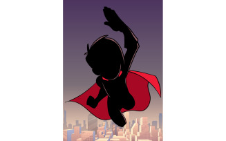 Super Boy Flying Sky Silhouette - Illustration
