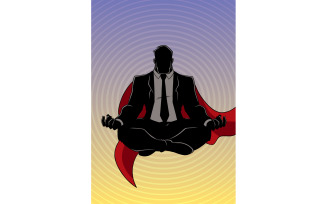 Super Businessman Meditating Background Silhouette - Illustration