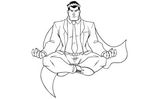 Super Businessman Meditating Line Art - Illustration