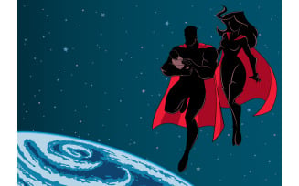 Super Dad Mom and Baby Space Silhouette - Illustration