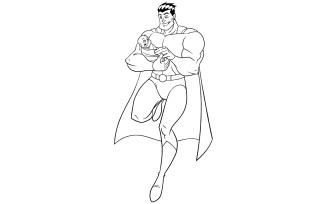 Super Dad with Baby Line Art - Illustration